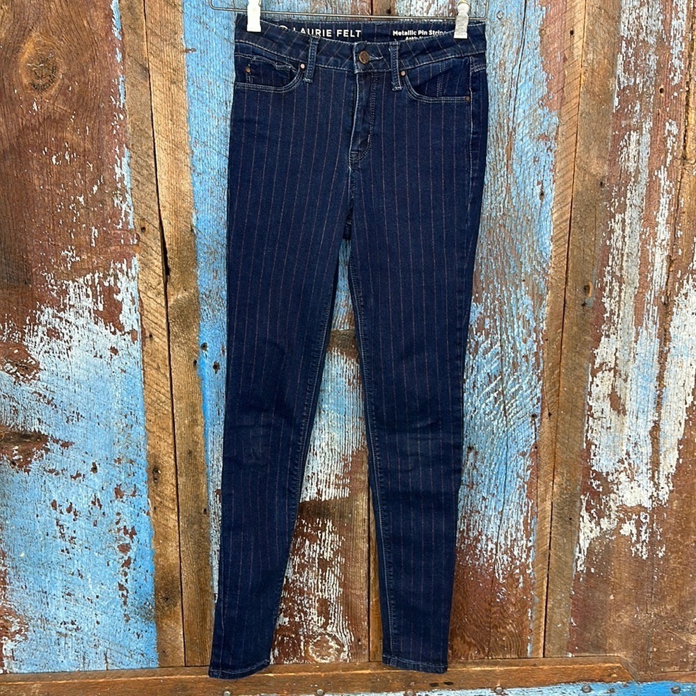 Laurie Felt Skinny Jeans Size 2T Metallic Pin-Stripe Ankle Jeans Indigo